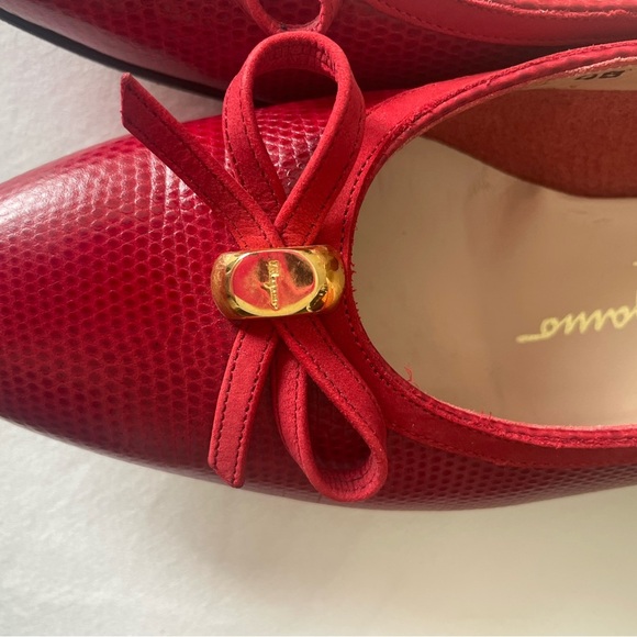Salvatore Ferragamo vintage Red leatherWomen's Shoes with Bow Detail - Picture 4 of 12